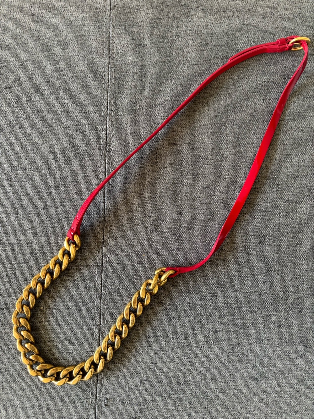 Miu Miu Gold-Tone Chain with Red Leather Strap Necklace